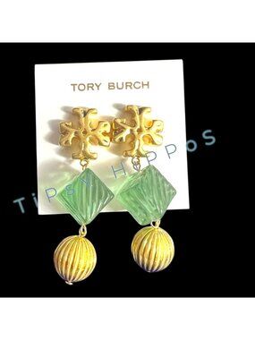 *** New!  Tory Bruch Roxanne Dangle Earrings in Gold and Green
